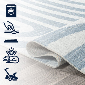 Maze Abstract Two-Tone Low-Pile Machine-Washable Area Rug